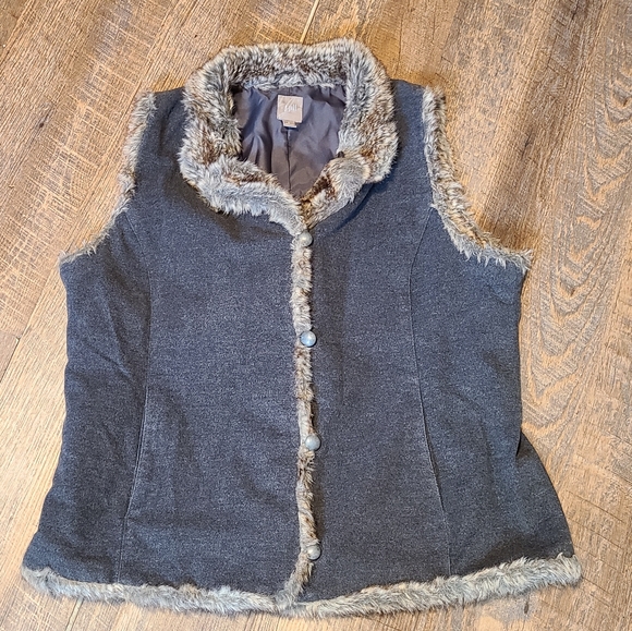 J.Jill Dark gray faux fur trimmed vest Size L - Picture 1 of 9